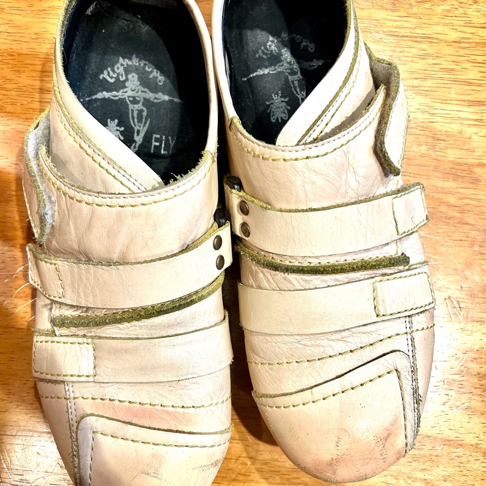 Fly London Cream Leather Shoes with Velcro straps